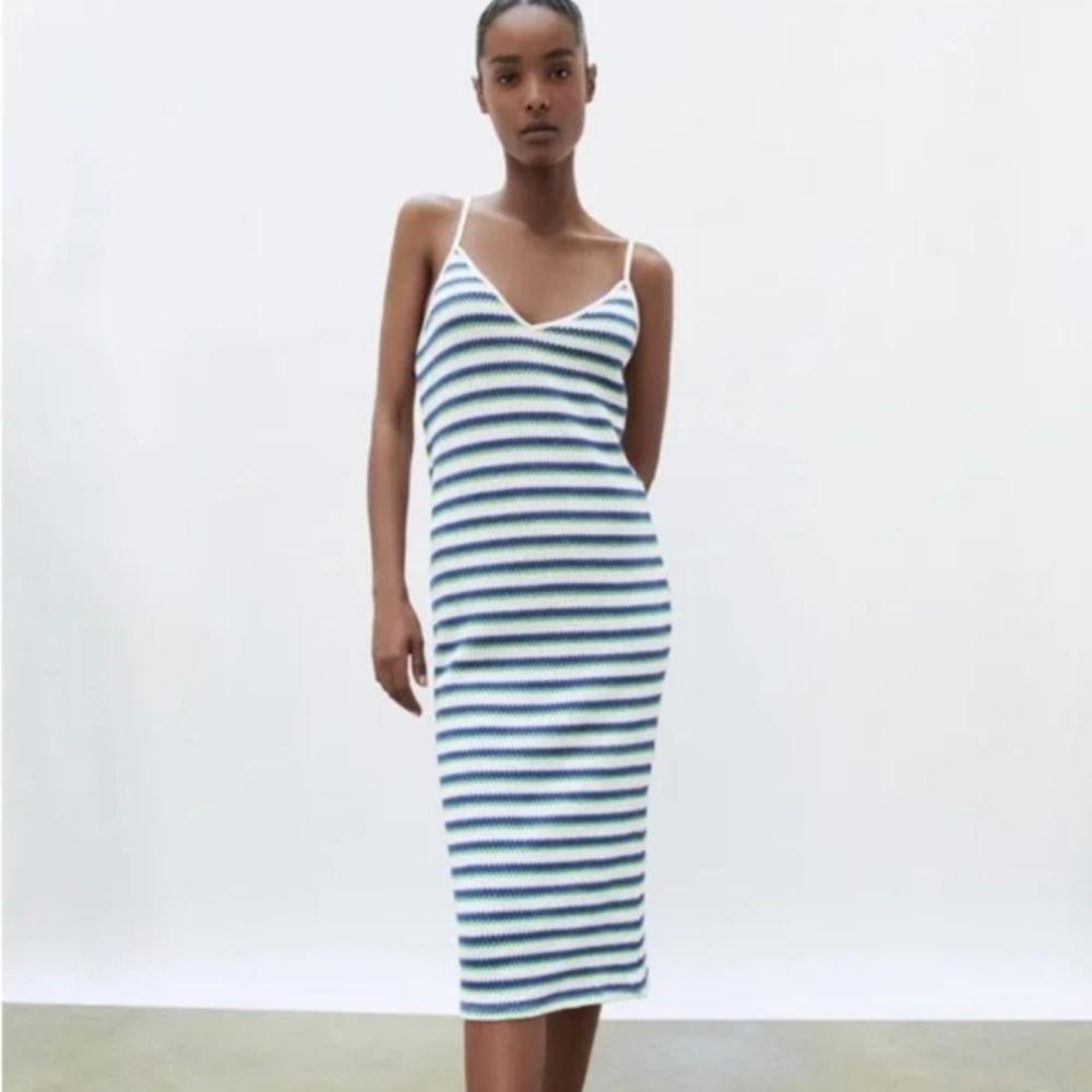 Zara~ Knit Striped Strappy Dress